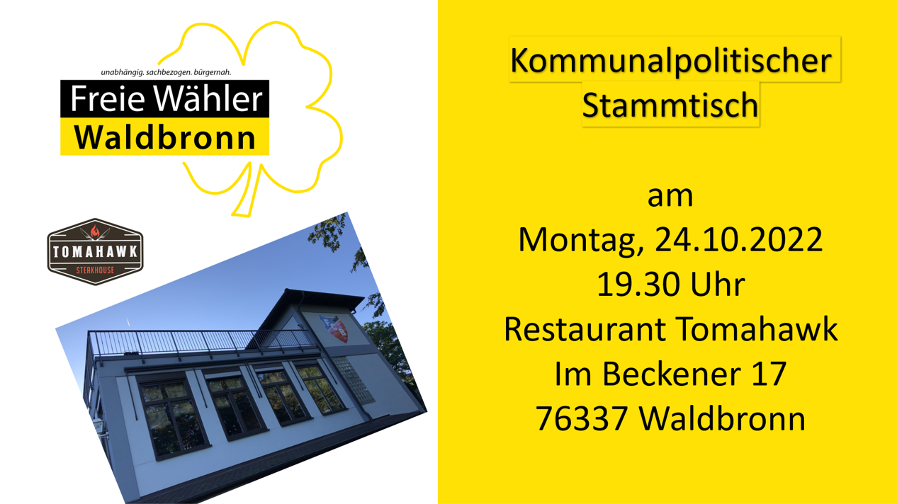 Herzliche Einladung zum Kommunalpolitischen Stammtisch am 24. Oktober 2022