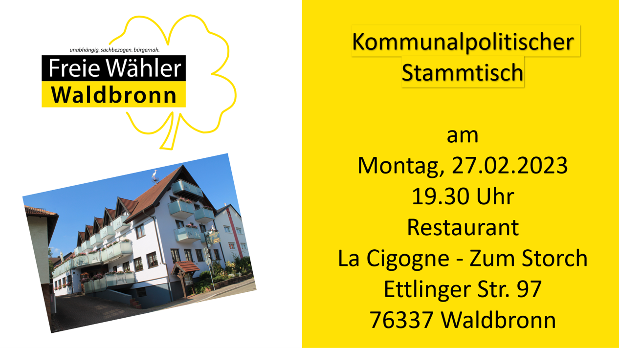 Nächster öffentlicher kommunalpolitischer Stammtisch am 27.02.2023
