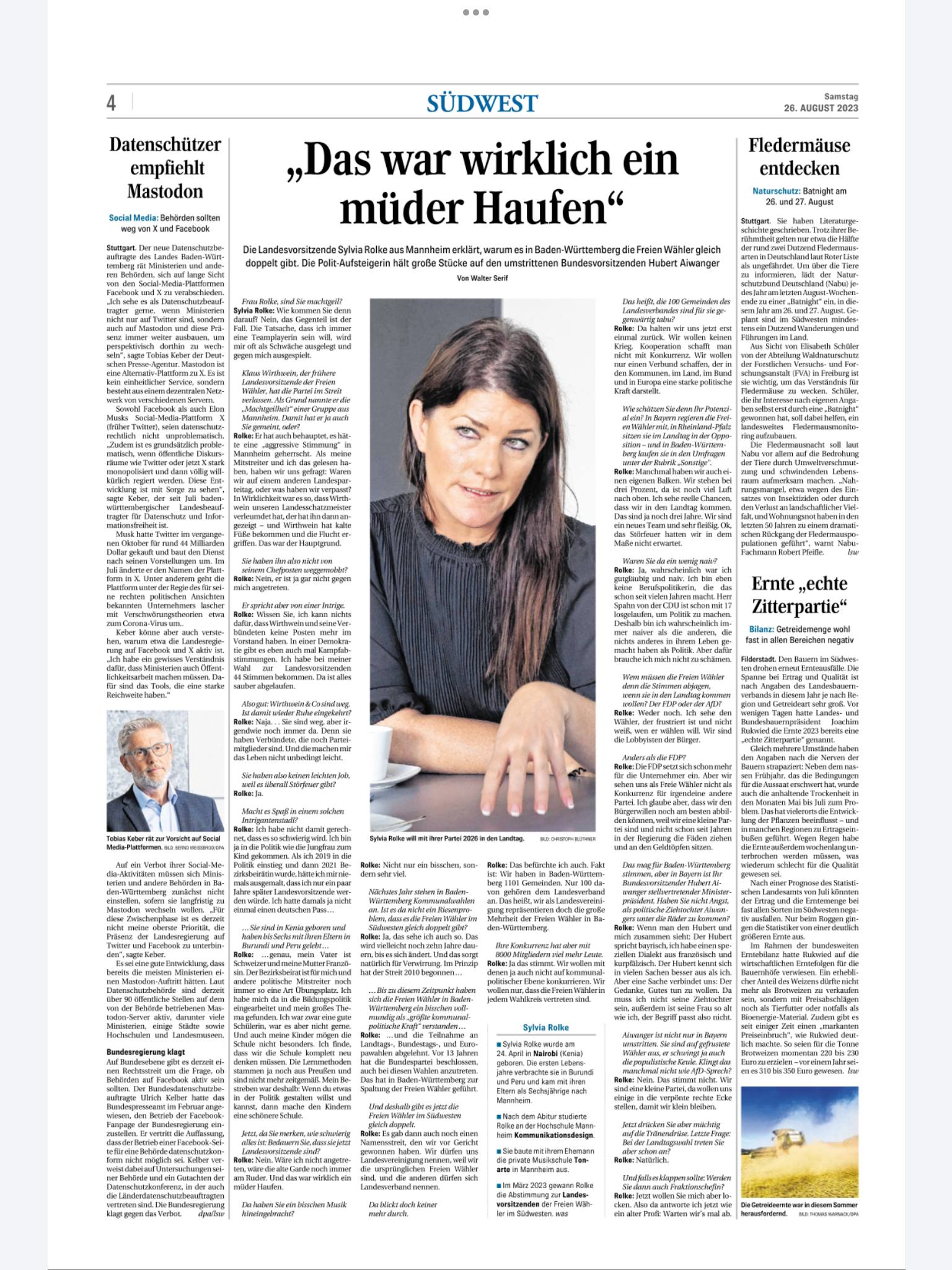 Parteiunabhängigkeit für viele Freie Wähler der Grundpfeiler ihres kommunalpolitischen Engagements - Stellungnahme zum Interview mit Sylvia Rolke